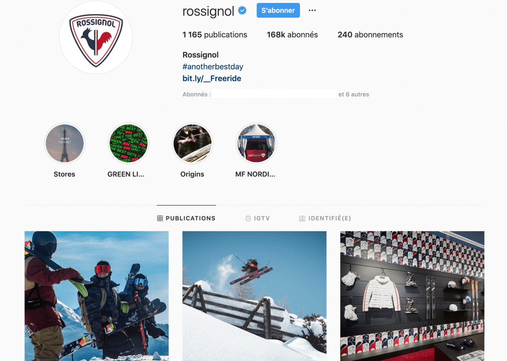 Capture d'écran de la page Instagram de Rossignol