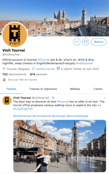 Capture d'écran de la page Twitter de Visit Tournai